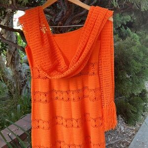 Vibrant‎ Orange Crochet maxi dress corral size S handmade artisan